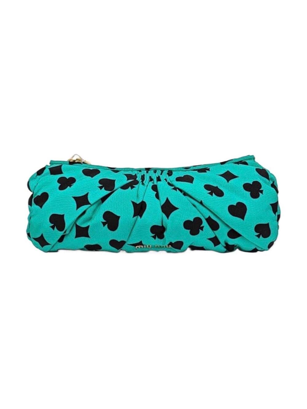 Miu Miu Green Playing Card Print Gathered Clutch Shoulder Bag